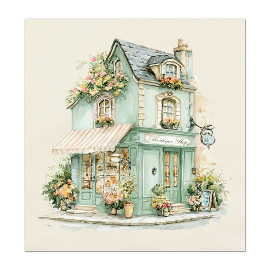 Shabby Art Boutique Shop - Shabby Chic Fabric, Paris Watercolor, Green, French Country, Quilt Block, Cotton, Quilting