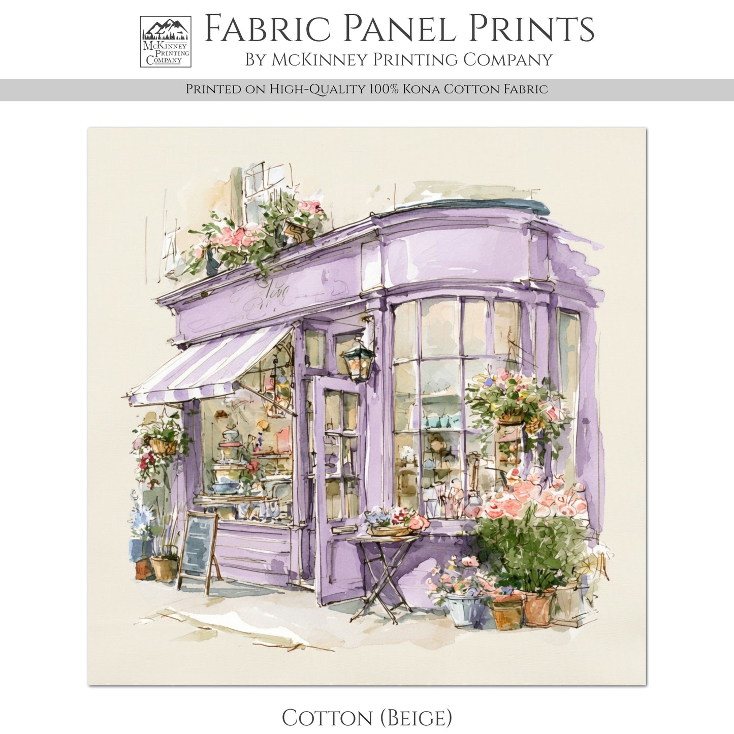 Shabby Art Boutique Shop - Shabby Chic Fabric, Paris Watercolor, Village, French Country, Quilt Block, Cotton, Quilting