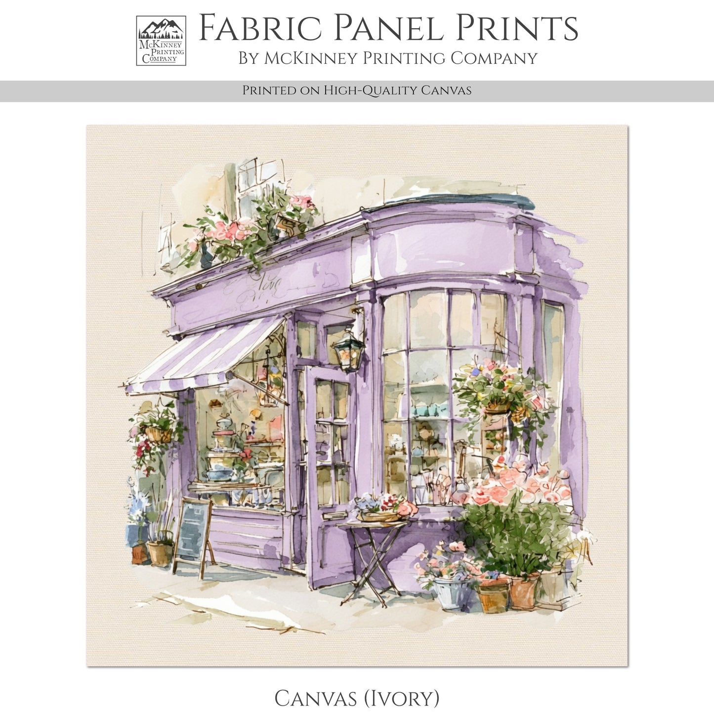 Shabby Art Boutique Shop - Shabby Chic Fabric, Paris Watercolor, Village, French Country, Quilt Block, Cotton, Quilting