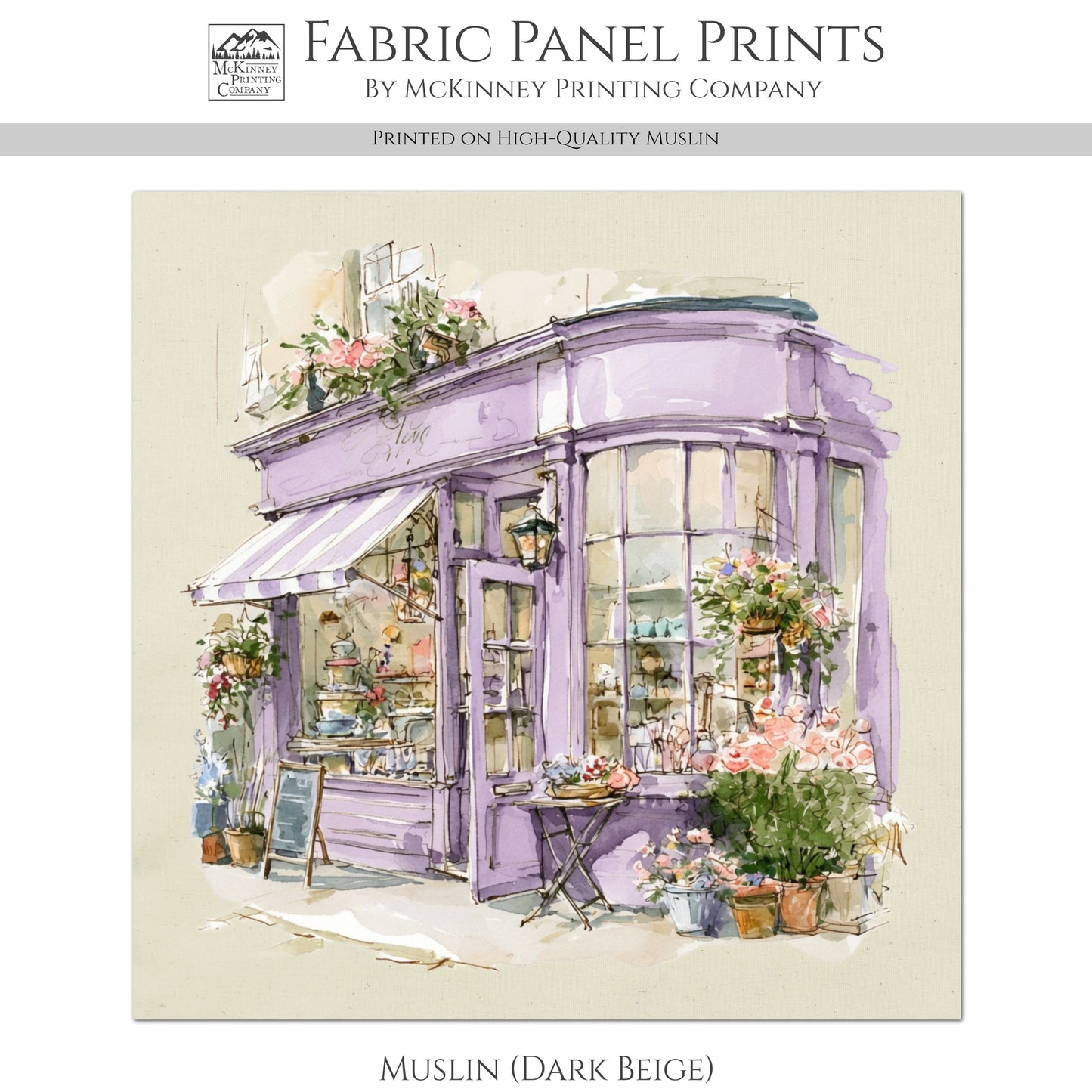 Shabby Art Boutique Shop - Shabby Chic Fabric, Paris Watercolor, Village, French Country, Quilt Block, Cotton, Quilting