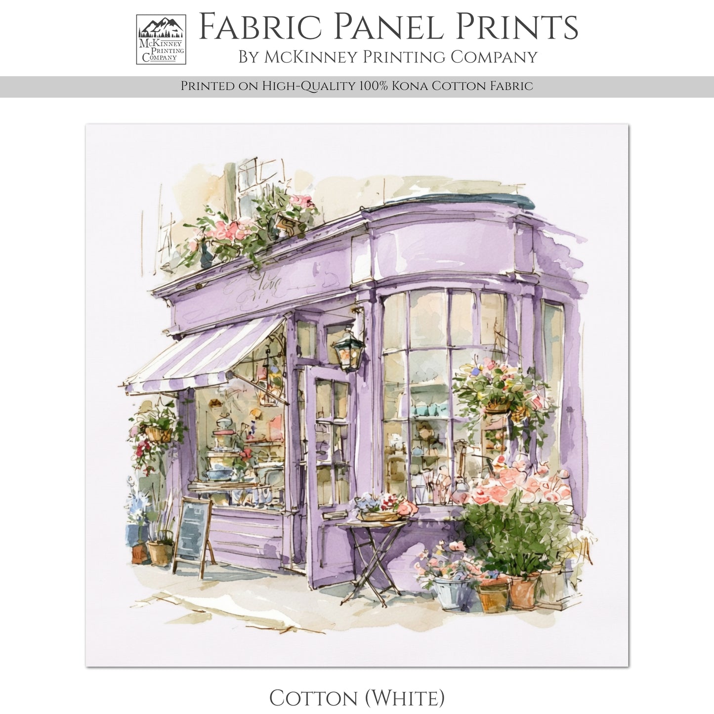 Shabby Art Boutique Shop - Shabby Chic Fabric, Paris Watercolor, Village, French Country, Quilt Block, Cotton, Quilting