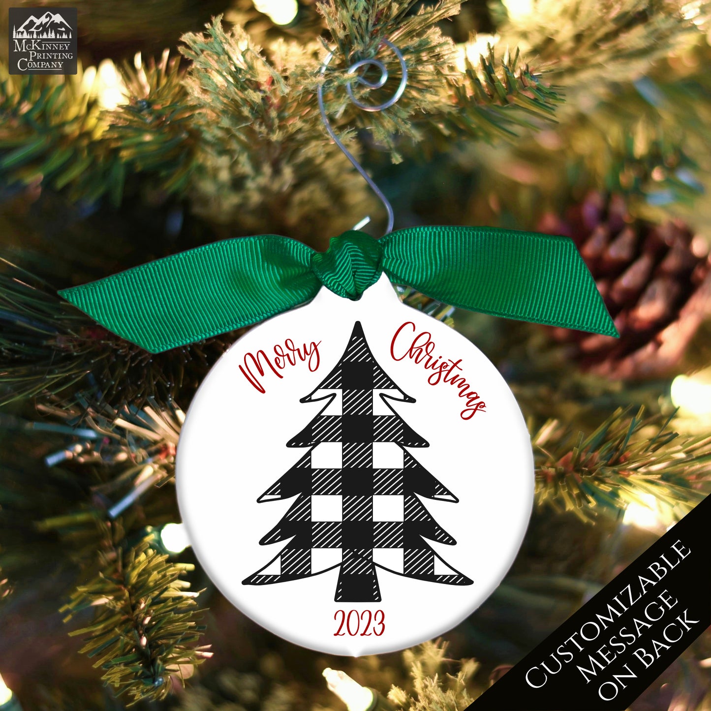 Custom Christmas Ornament - Family Gift, Buffalo Check, Tree Décor