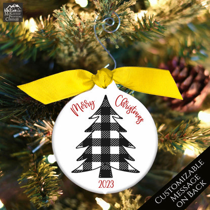 Custom Christmas Ornament - Family Gift, Buffalo Check, Tree Décor