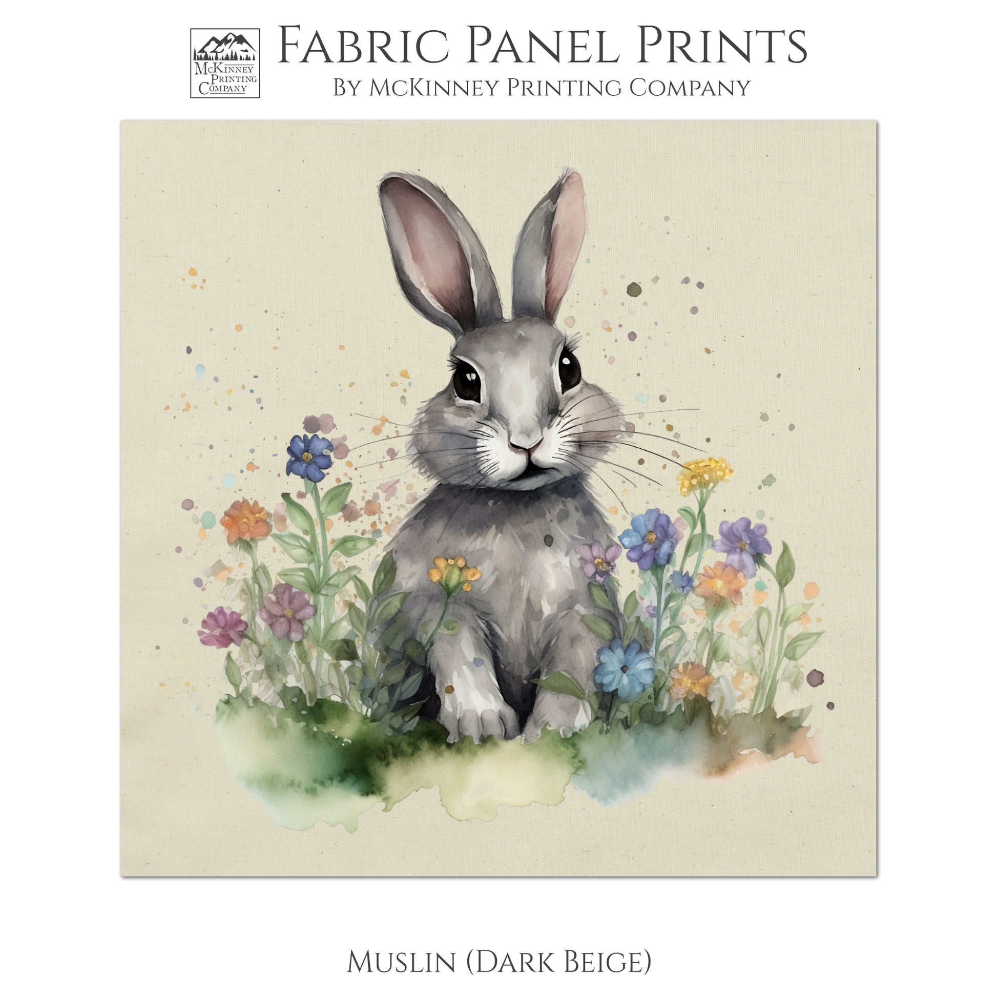 Bunny Fabric, Watercolor Floral, Wall Art, Quilting, Sewing and Crafts - Muslin