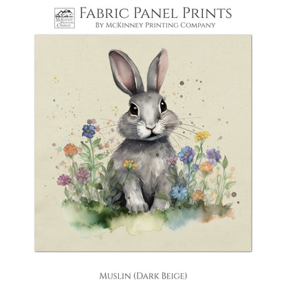 Bunny Fabric, Watercolor Floral, Wall Art, Quilting, Sewing and Crafts - Muslin