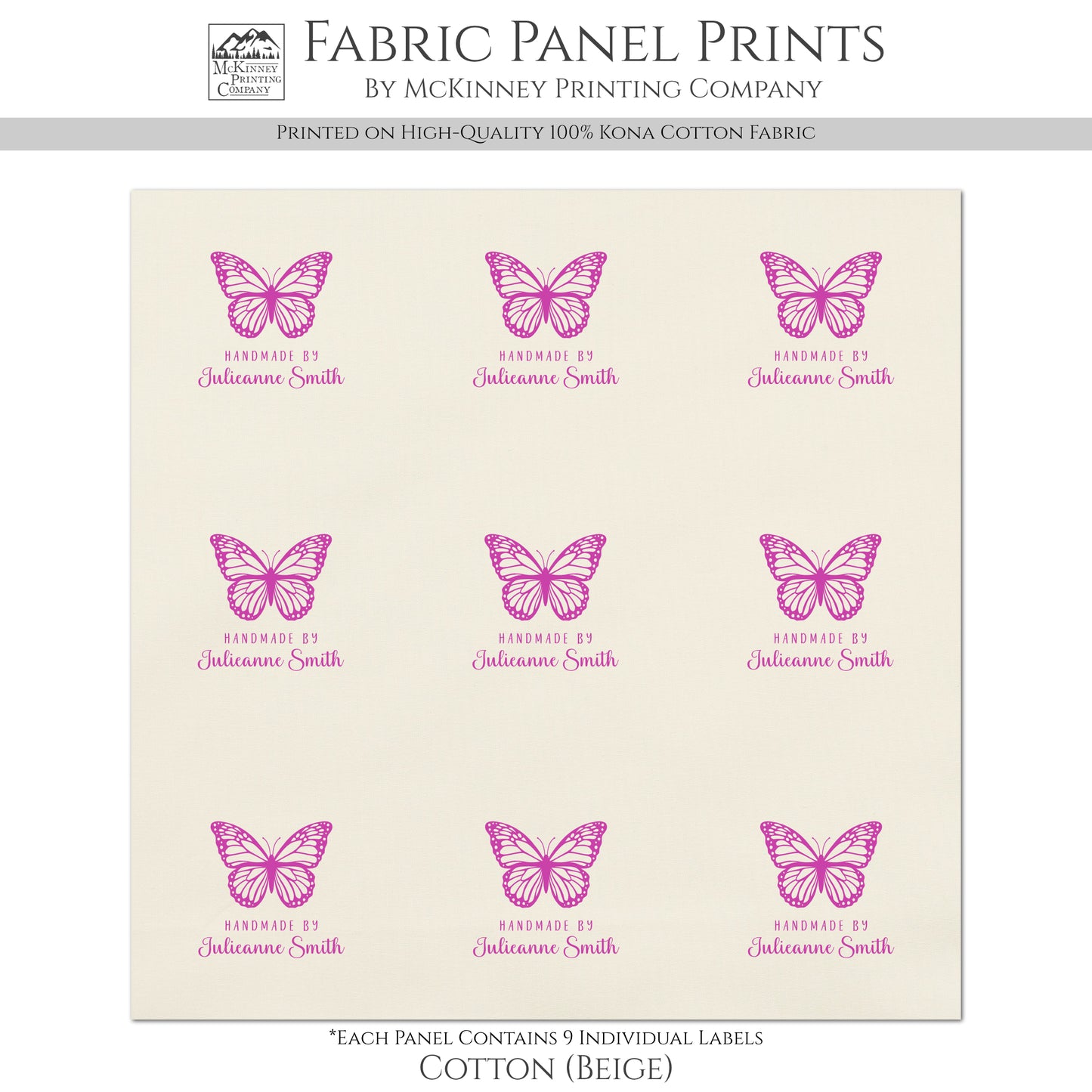 Quilt Labels - Butterfly Fabric, Handmade, Fabric Tags, Personalized, Custom, Quilting, Craft, Sewing
