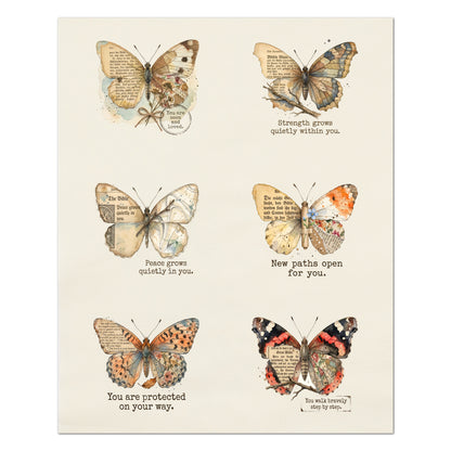 Butterfly Tags - Fabric Panel, Bible Verse, Christian, Quilt, Inspirational, Print, Cotton, Quilting, Crafts, Scrapbooking, Journal, Ephemera