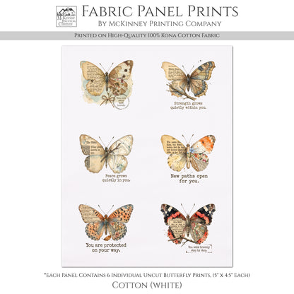 Butterfly Tags - Fabric Panel, Bible Verse, Christian, Quilt, Inspirational, Print, Cotton, Quilting, Crafts, Scrapbooking, Journal, Ephemera