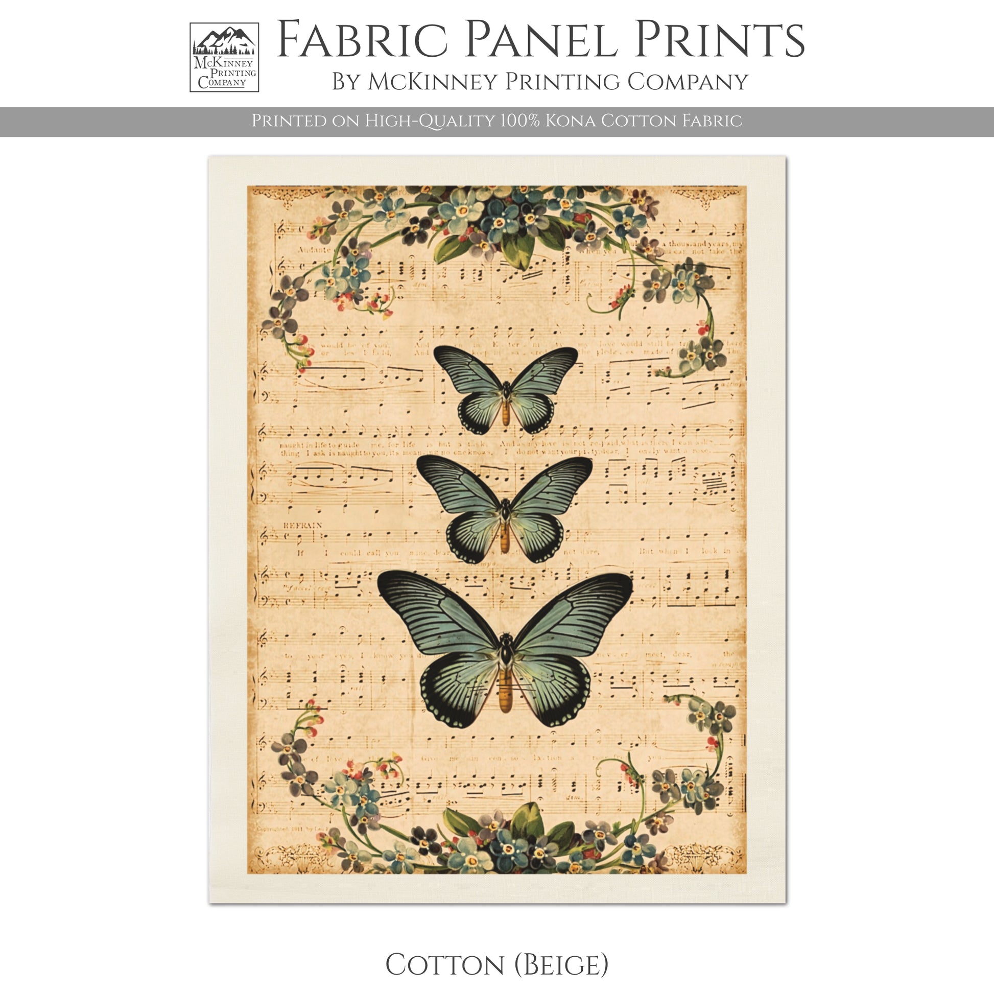 Butterfly Fabric, French Country Fabric - Shabby Chic Decor, Quilt Block - Kona Cotton Fabric