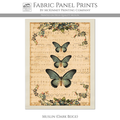 Butterfly Fabric, French Country Fabric - Shabby Chic Decor, Quilt Block - Muslin