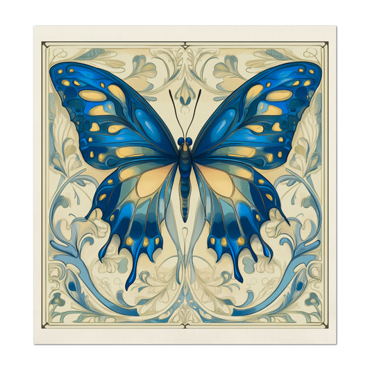 Art Nouveau Fabric - Butterfly Fabric, Blue, French Country, Panel, Shabby Chic, Décor, Quilt Block, Vintage, Wall Art, Cotton, Quilting
