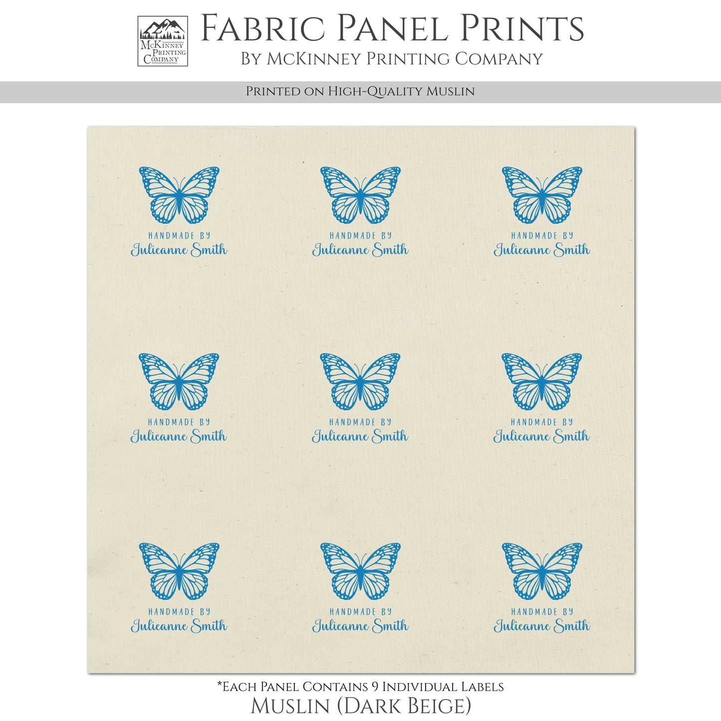 Quilt Labels - Butterfly Fabric, Handmade, Fabric Tags, Personalized, Custom, Quilting, Craft, Sewing