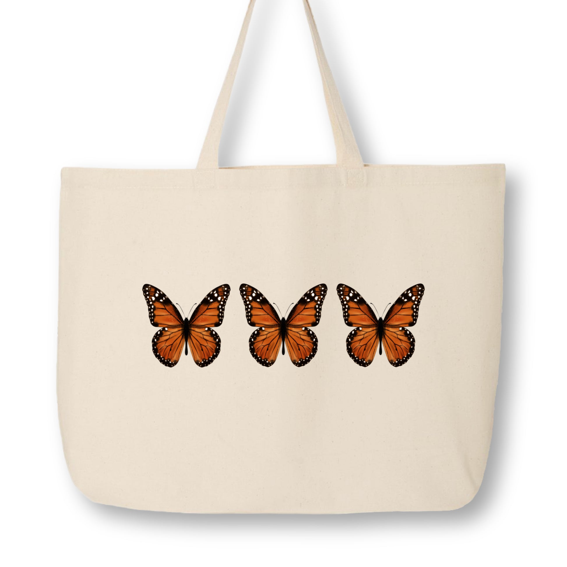 Cute Canvas Tote Bag, Butterflies, Tote Bag with Zipper, Fabric Shoulder Bag