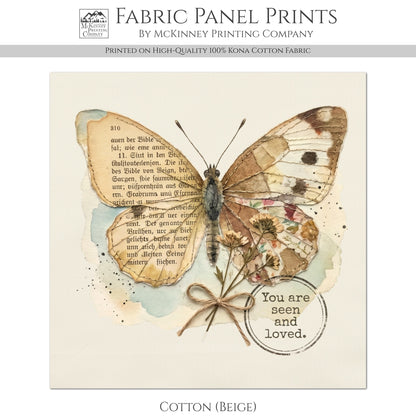 Butterfly Print Fabric - Shabby Chic, Christian, Bible Verse, Floral, French Country, Vintage, Inspirational, Quilt Block
