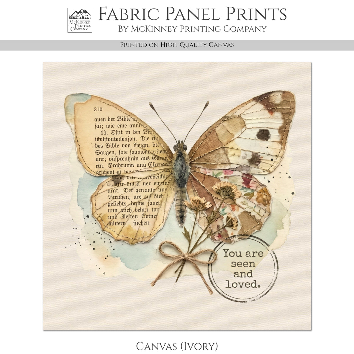Butterfly Print Fabric - Shabby Chic, Christian, Bible Verse, Floral, French Country, Vintage, Inspirational, Quilt Block