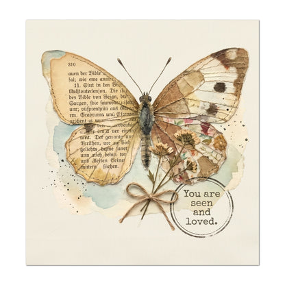 Butterfly Print Fabric - Shabby Chic, Christian, Bible Verse, Floral, French Country, Vintage, Inspirational, Quilt Block