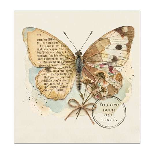 Butterfly Print Fabric - Shabby Chic, Christian, Bible Verse, Floral, French Country, Vintage, Inspirational, Quilt Block