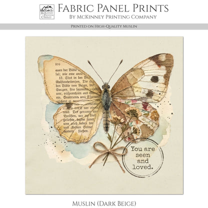 Butterfly Print Fabric - Shabby Chic, Christian, Bible Verse, Floral, French Country, Vintage, Inspirational, Quilt Block