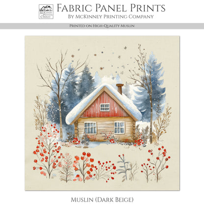 Christmas Fabric Panels - Christmas Village, House, Cabin, Woodland, Cotton, Wall Art, Large Print, Block Print, Cotton, Quilting, Quilt, Sewing