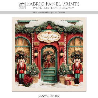 Christmas Fabric Panel - Christmas Village, Store, Holliday, Nutcracker, Candy Cane, Quilt Block, Cotton, Quilting, Wall Art