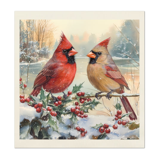 Cardinal Fabric - Bird Fabric Panel, Woodland Animal, Christmas Fabric Panels, Watercolor, Large Print, Block Print, Cotton, Quilting, Quilt