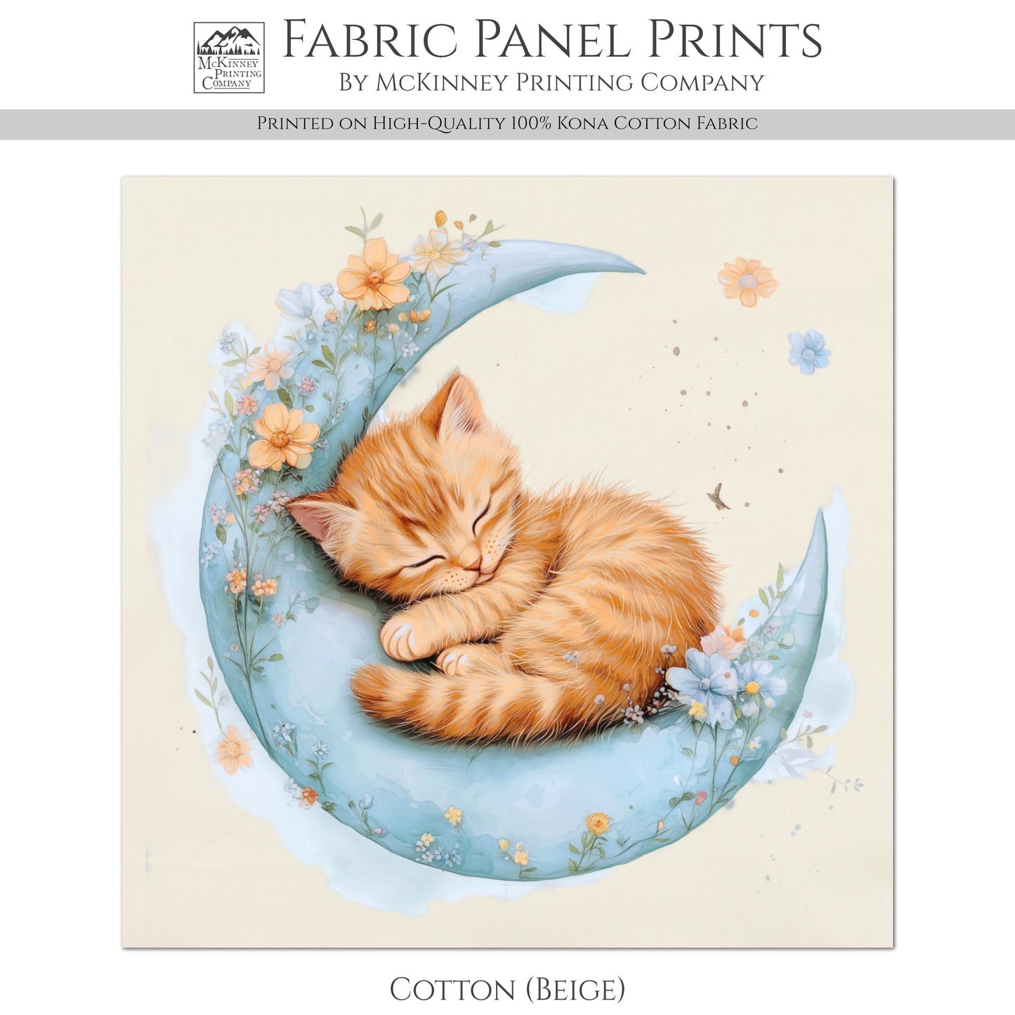 Cat Fabric - Baby Fabric Panels, Kitten, Canvas, Shower Gift, Nursery Décor, Quilt Block, Wall Art, Cotton, Quilting