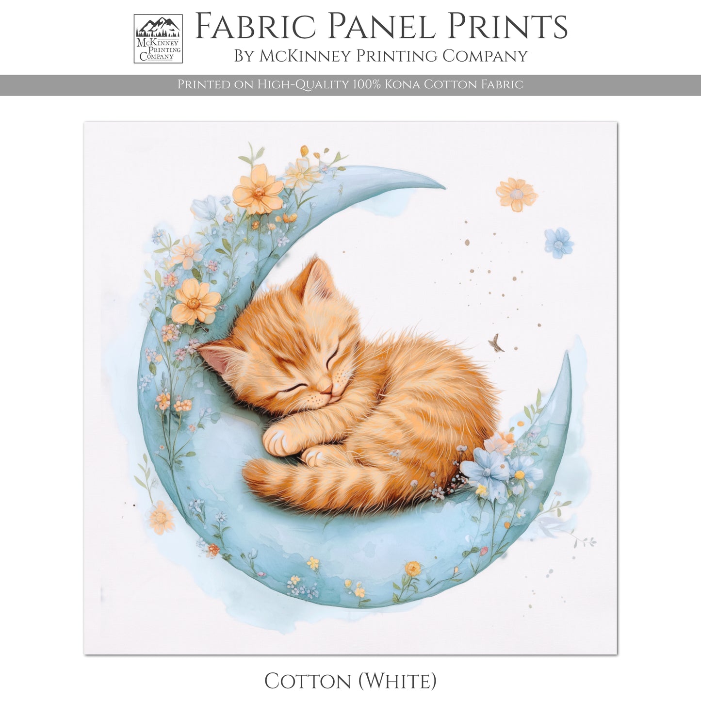 Cat Fabric - Baby Fabric Panels, Kitten, Canvas, Shower Gift, Nursery Décor, Quilt Block, Wall Art, Cotton, Quilting