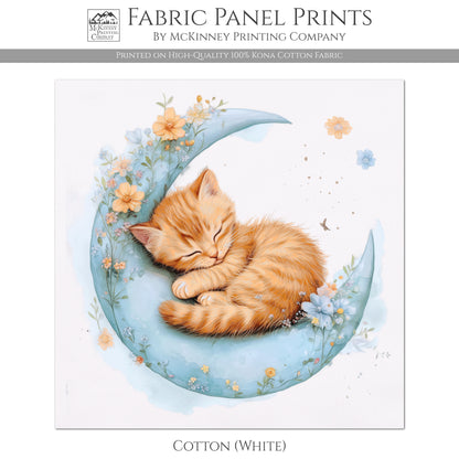 Cat Fabric - Baby Fabric Panels, Kitten, Canvas, Shower Gift, Nursery Décor, Quilt Block, Wall Art, Cotton, Quilting