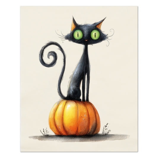 Halloween Fabric Panel - Black Cat Fabric, Cute, Craft, Pumpkin, Large Print Fabric, Block Print Fabric, Cotton, Quilting, Quilt, Canvas