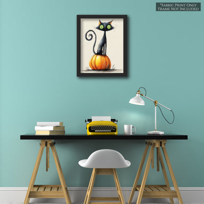 Halloween Fabric Panel - Black Cat Fabric, Cute, Craft, Pumpkin, Large Print Fabric, Block Print Fabric, Cotton, Quilting, Quilt, Canvas