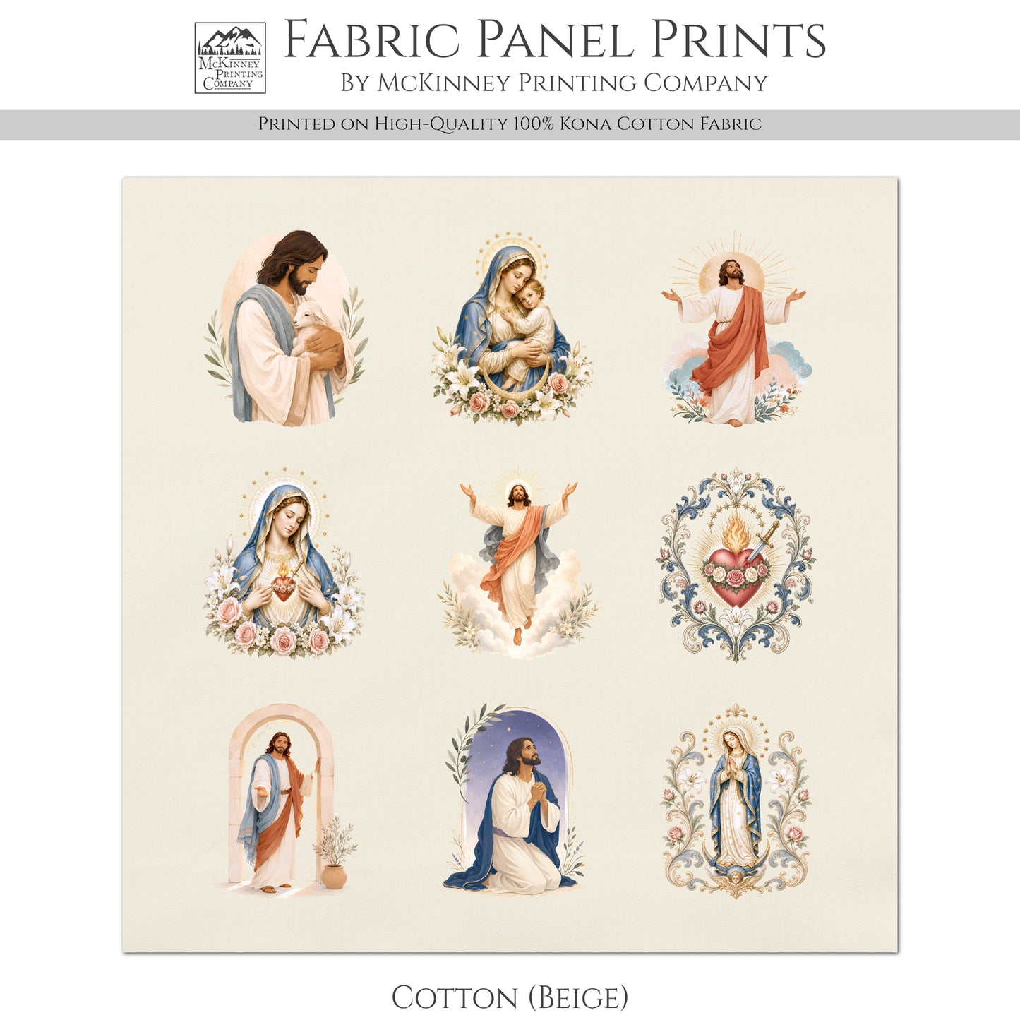 Sacred Heart of Jesus Art - Fabric Prayer Cards, Mary, Religious Ephemera, Shrine, Vintage, Christian, Quilt, Holy, Patch