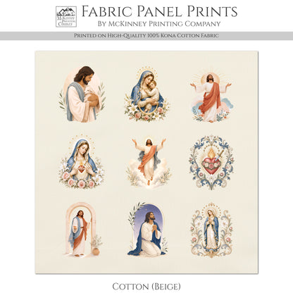 Sacred Heart of Jesus Art - Fabric Prayer Cards, Mary, Religious Ephemera, Shrine, Vintage, Christian, Quilt, Holy, Patch