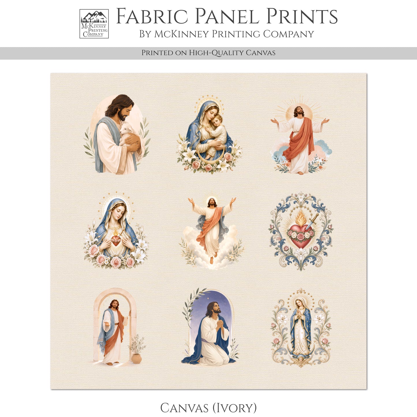 Sacred Heart of Jesus Art - Fabric Prayer Cards, Mary, Religious Ephemera, Shrine, Vintage, Christian, Quilt, Holy, Patch