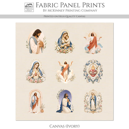 Sacred Heart of Jesus Art - Fabric Prayer Cards, Mary, Religious Ephemera, Shrine, Vintage, Christian, Quilt, Holy, Patch