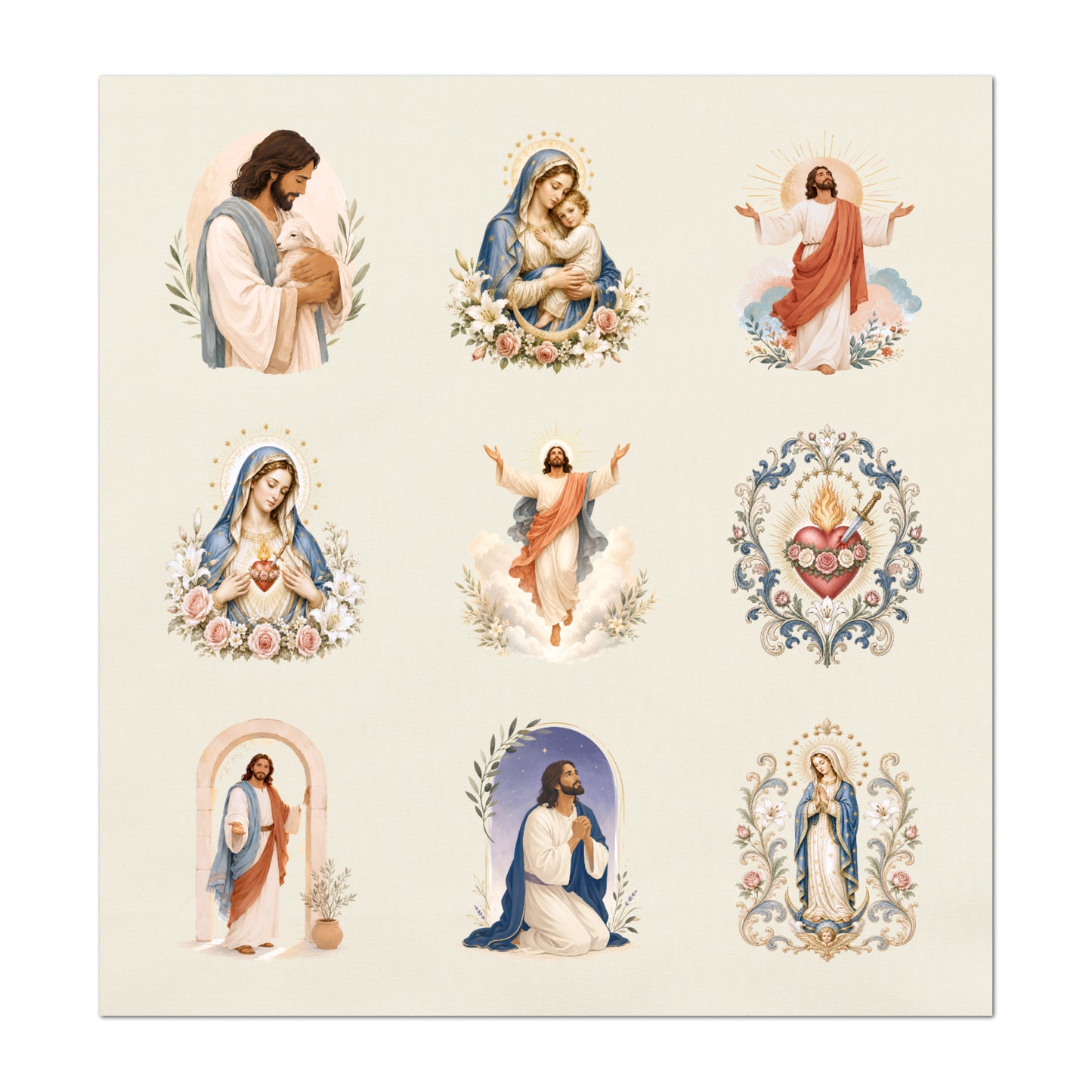 Sacred Heart of Jesus Art - Fabric Prayer Cards, Mary, Religious Ephemera, Shrine, Vintage, Christian, Quilt, Holy, Patch