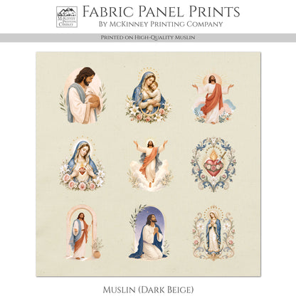 Sacred Heart of Jesus Art - Fabric Prayer Cards, Mary, Religious Ephemera, Shrine, Vintage, Christian, Quilt, Holy, Patch