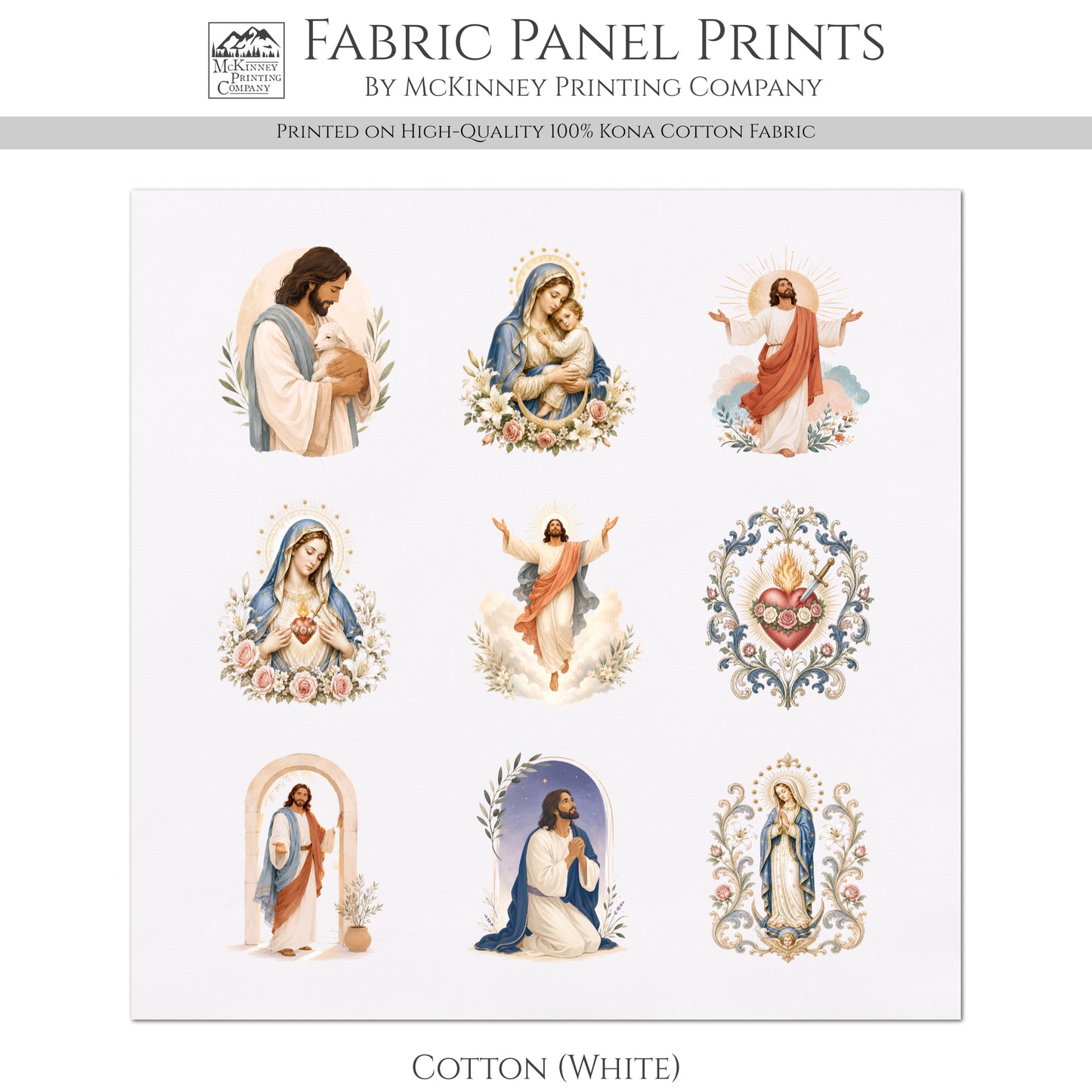 Sacred Heart of Jesus Art - Fabric Prayer Cards, Mary, Religious Ephemera, Shrine, Vintage, Christian, Quilt, Holy, Patch