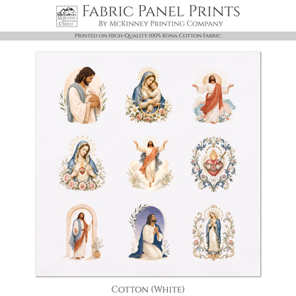 Sacred Heart of Jesus Art - Fabric Prayer Cards, Mary, Religious Ephemera, Shrine, Vintage, Christian, Quilt, Holy, Patch