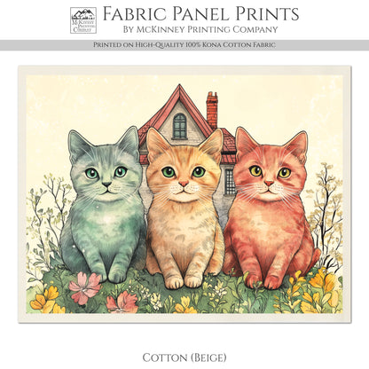 Cat Fabric - Spring Fabric Panel, Floral, Cat Mom, Street Cats, Cotton, Canvas, Quilt Block, Wall Art