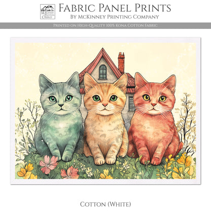 Cat Fabric - Spring Fabric Panel, Floral, Cat Mom, Street Cats, Cotton, Canvas, Quilt Block, Wall Art