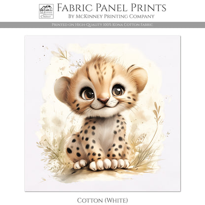 Cheetah Fabric - Baby Fabric Panels, Jungle, Leopard, Animal, Nursery Décor, Quilt Block, Wall Art, Cotton, Quilting