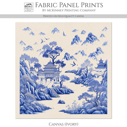 Chinoiserie Fabric - Blue, White, Botanical, Asian, Chinese, Floral, Décor, Wall Art, Block Print, Cotton, Quilting, Sewing
