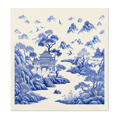 Chinoiserie Fabric - Blue, White, Botanical, Asian, Chinese, Floral, Décor, Wall Art, Block Print, Cotton, Quilting, Sewing