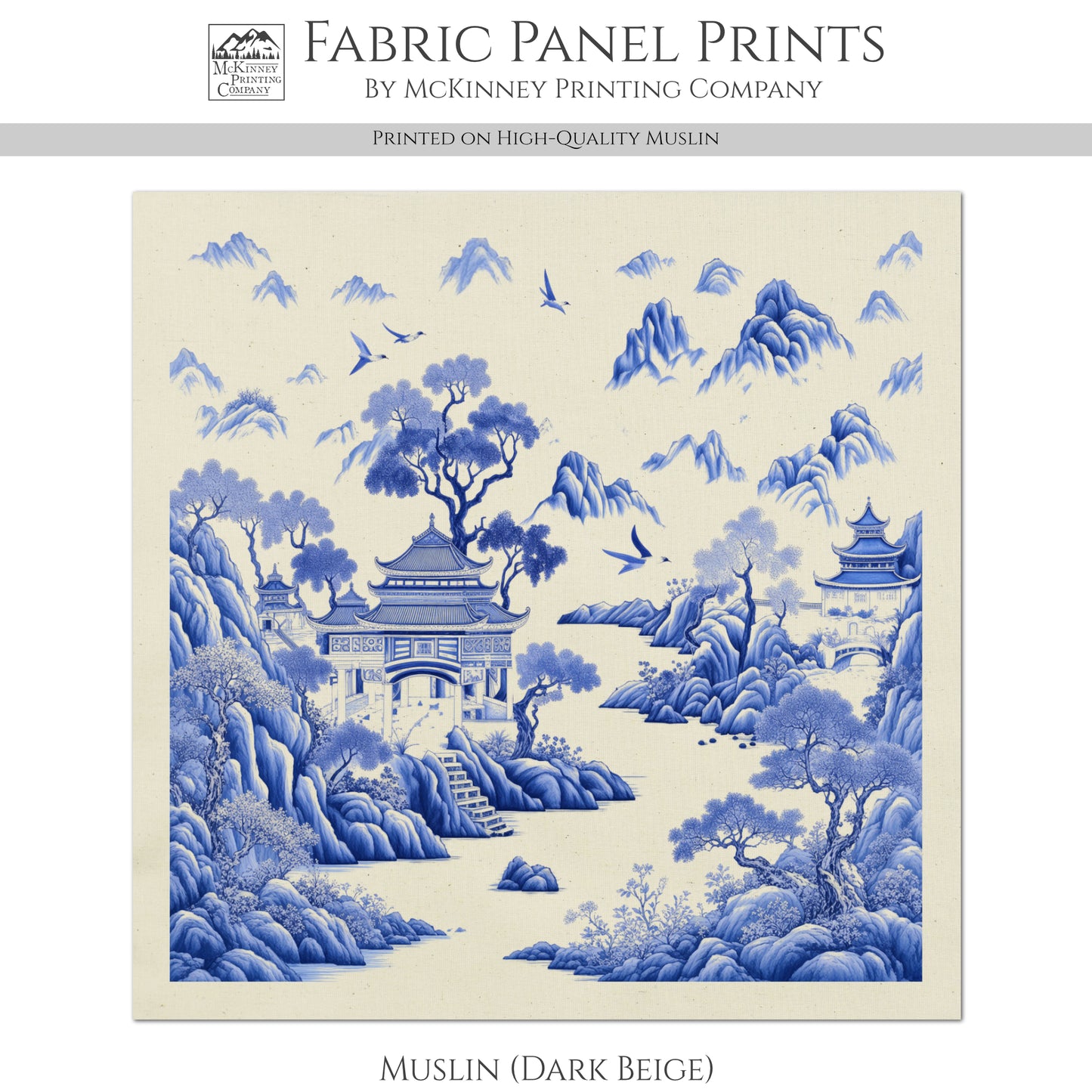 Chinoiserie Fabric - Blue, White, Botanical, Asian, Chinese, Floral, Décor, Wall Art, Block Print, Cotton, Quilting, Sewing