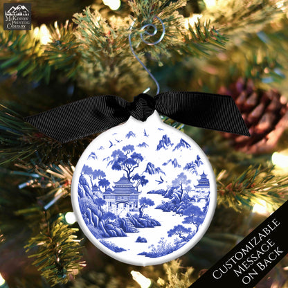 Chinoiserie Christmas - Ornament, Print, Blue and White, Chinese, Asian Decor, Porcelain, Ceramic, Mahjong, Gift, Personalized