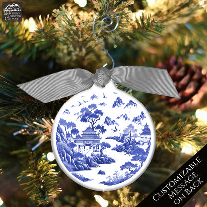 Chinoiserie Christmas - Ornament, Print, Blue and White, Chinese, Asian Decor, Porcelain, Ceramic, Mahjong, Gift, Personalized