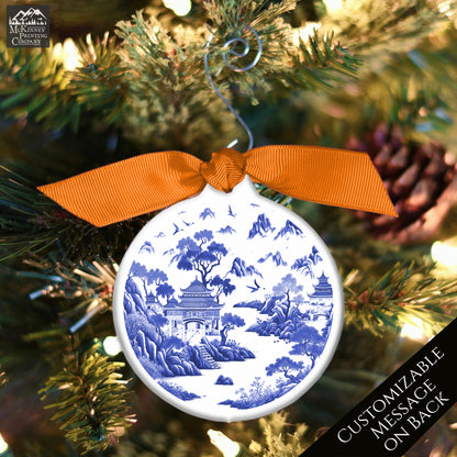 Chinoiserie Christmas - Ornament, Print, Blue and White, Chinese, Asian Decor, Porcelain, Ceramic, Mahjong, Gift, Personalized