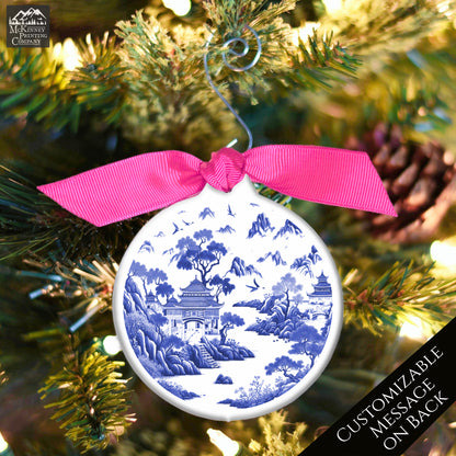 Chinoiserie Christmas - Ornament, Print, Blue and White, Chinese, Asian Decor, Porcelain, Ceramic, Mahjong, Gift, Personalized