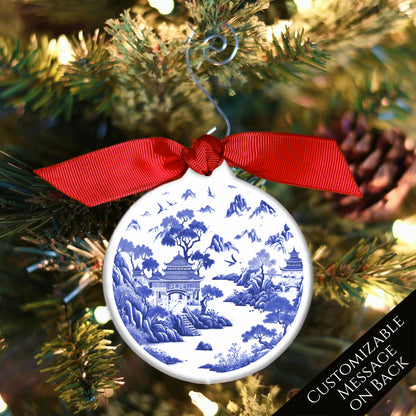 Chinoiserie Christmas - Ornament, Print, Blue and White, Chinese, Asian Decor, Porcelain, Ceramic, Mahjong, Gift, Personalized