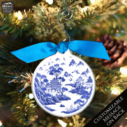 Chinoiserie Christmas - Ornament, Print, Blue and White, Chinese, Asian Decor, Porcelain, Ceramic, Mahjong, Gift, Personalized